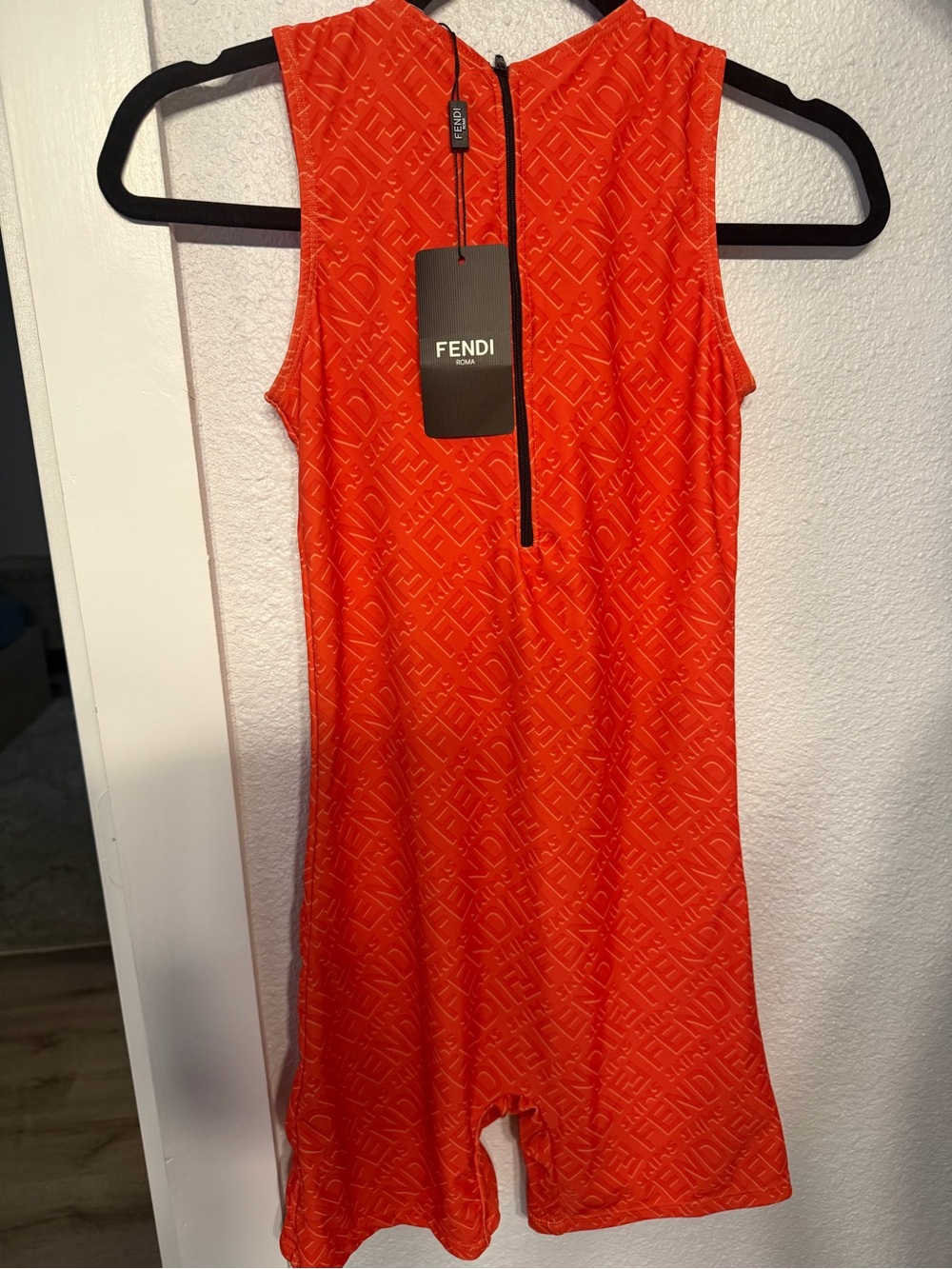 Fendi Bright Orange Logo Jacquard Sleeveless Piece - Picture 2 of 4